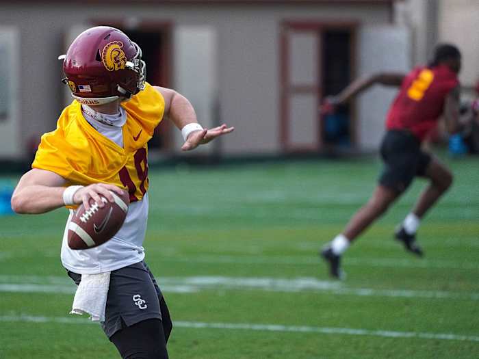 Trojans sophomore quarterback JT Daniels will be tasked with running Harrell's Air Raid offense this fall.